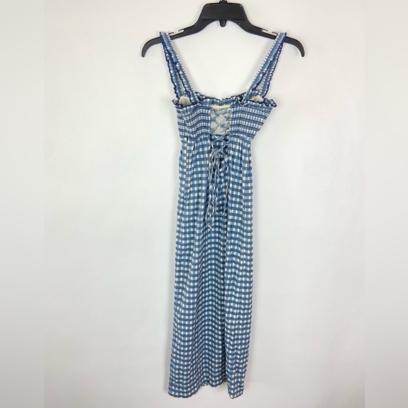 Free People Lucinda Plaid Midi Dress Size XS Square Neck Pleated - Picture 10 of 16